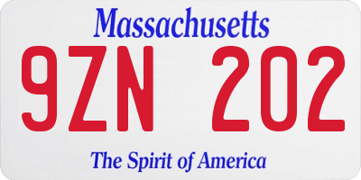 MA license plate 9ZN202