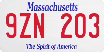 MA license plate 9ZN203