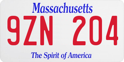 MA license plate 9ZN204