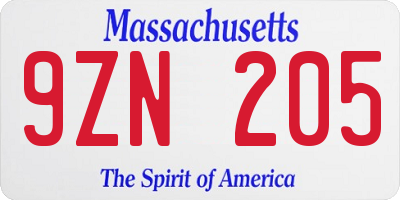 MA license plate 9ZN205