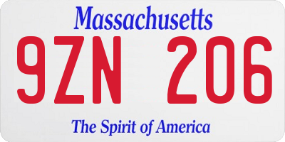 MA license plate 9ZN206