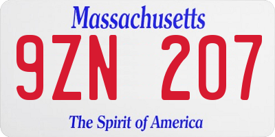 MA license plate 9ZN207