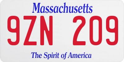 MA license plate 9ZN209
