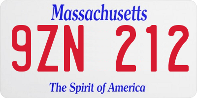 MA license plate 9ZN212