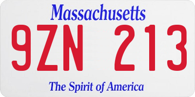 MA license plate 9ZN213