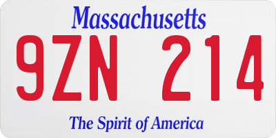 MA license plate 9ZN214