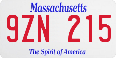 MA license plate 9ZN215