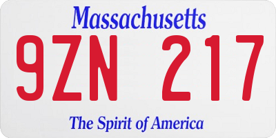 MA license plate 9ZN217