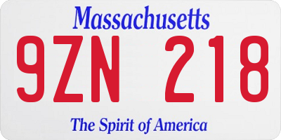 MA license plate 9ZN218