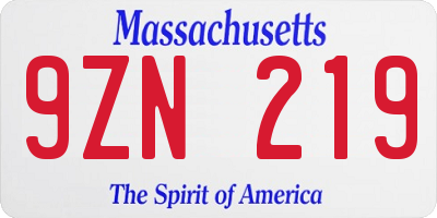 MA license plate 9ZN219