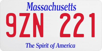MA license plate 9ZN221