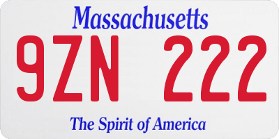 MA license plate 9ZN222