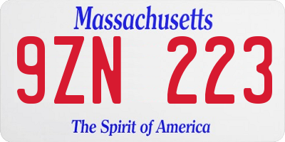 MA license plate 9ZN223