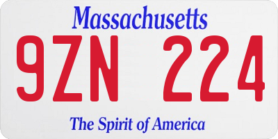 MA license plate 9ZN224