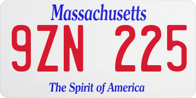 MA license plate 9ZN225