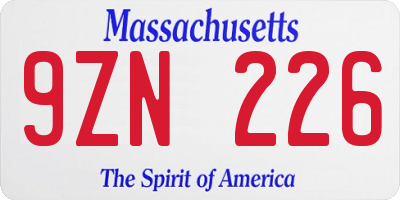 MA license plate 9ZN226