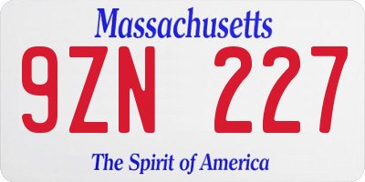 MA license plate 9ZN227