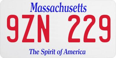 MA license plate 9ZN229