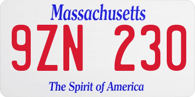 MA license plate 9ZN230