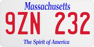 MA license plate 9ZN232
