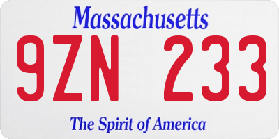 MA license plate 9ZN233