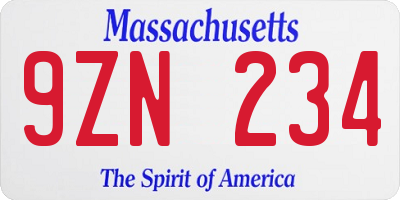 MA license plate 9ZN234