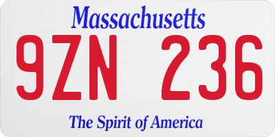 MA license plate 9ZN236