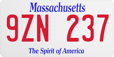 MA license plate 9ZN237