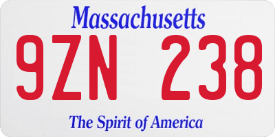 MA license plate 9ZN238