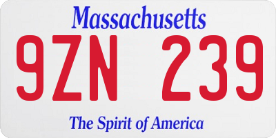 MA license plate 9ZN239