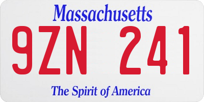 MA license plate 9ZN241