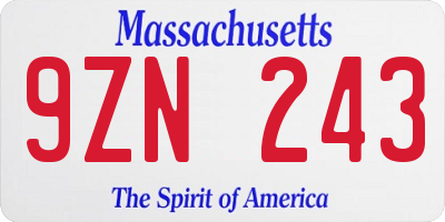 MA license plate 9ZN243