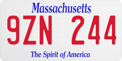 MA license plate 9ZN244