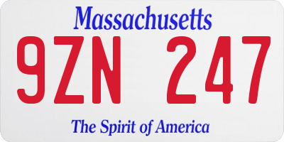 MA license plate 9ZN247