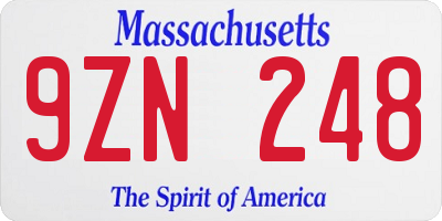 MA license plate 9ZN248