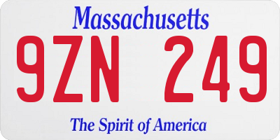 MA license plate 9ZN249