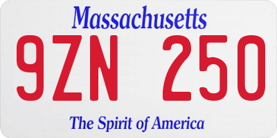 MA license plate 9ZN250