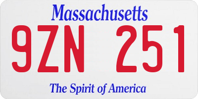 MA license plate 9ZN251