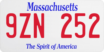 MA license plate 9ZN252