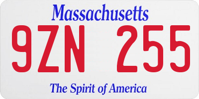 MA license plate 9ZN255