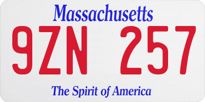 MA license plate 9ZN257