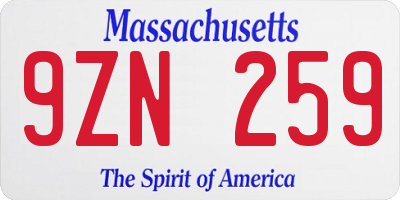 MA license plate 9ZN259