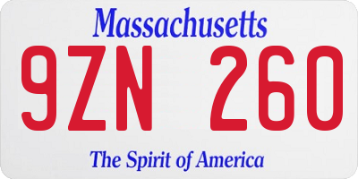 MA license plate 9ZN260