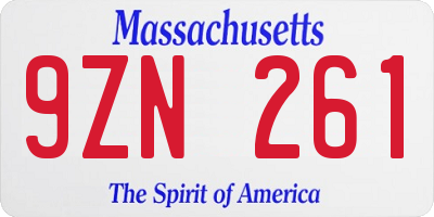 MA license plate 9ZN261