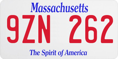 MA license plate 9ZN262