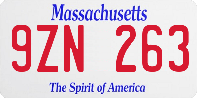 MA license plate 9ZN263