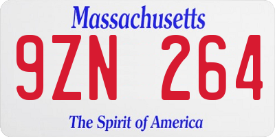 MA license plate 9ZN264