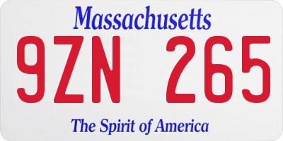 MA license plate 9ZN265