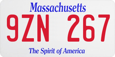 MA license plate 9ZN267