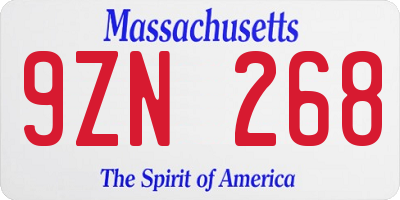 MA license plate 9ZN268